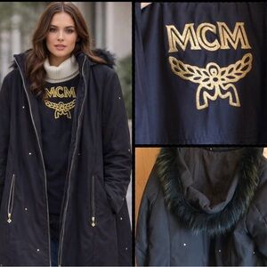 MCM Designer 3/4 coat with removable racoon fur trim, Hood